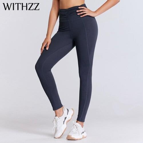 WITHZZ Stretch Quick-Dry Sports Workout Flexible Pants Female Fitness High Waist Casual Waist Folds Leggings