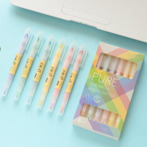 6 pcs/set Double head Highlighters Drawing Marker pens Student note marker multicolor Fluorecent Pen Set for Student Office