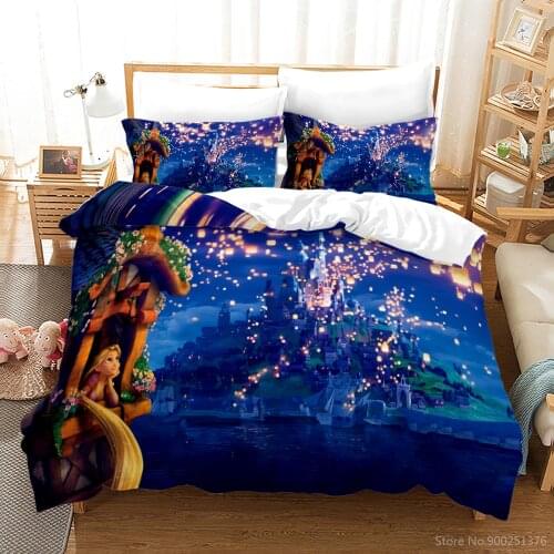 Rapunzel Princess Castle Bedding Set Disney Cartoon Tangled 3D Print Comforter Cover Pillowcase Duvet Cover Set for Home Bedroom