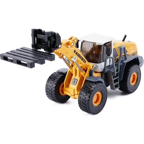 Alloy Diecast Forklift Loader Truck 4 Wheel Shovel Bulldozer Lift Vehicle 1:50 Model Collection Toys For Kids Christmas Gift