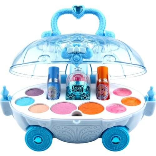 Disney girls frozen elsa anna Makeup car Dream Princess powder box House toys Water-soluble childrens cosmetics Beauty Toys