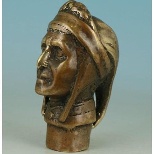 Copper Brass craft Chinese Old Asian Chinese Old Bronze Hand Carved Indian Statue Walking Stick Head decoration bronze factory o