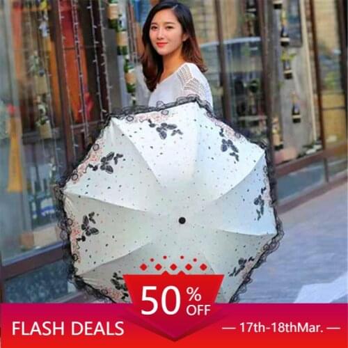 Fashion Lace Tri-Fold Sun Umbrella Sunny and Rainy Dual-Use Vinyl Folding Umbrella Love of Butterfly Umbrella unbrella