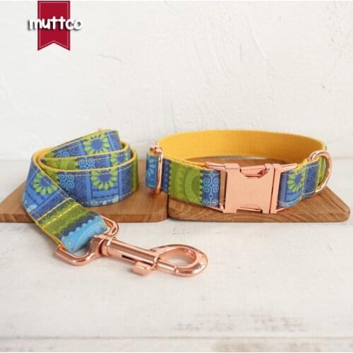MUTTCO retailing high quality handmade collar THE FOLK YELLOW dog collar leash set 5 sizes UDC024M