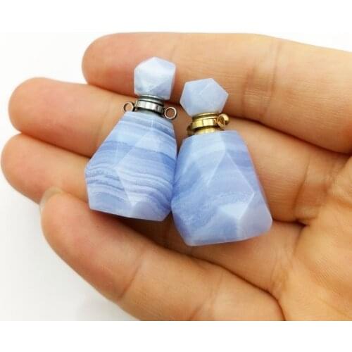 Natural lace agates Essential Oil diffuser Verified Supplier Blue Faceted Gems stone pendant Perfume Bottle vials for Necklace