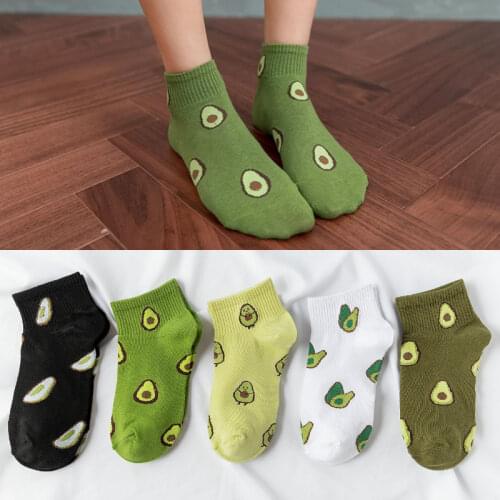 5Pairs/Lot Animal Cartoon Food Fruit Avocado Cute Socks Happy Kawaii Cotton Ankle Funny Casual Christmas Socks Women Unisex35-40