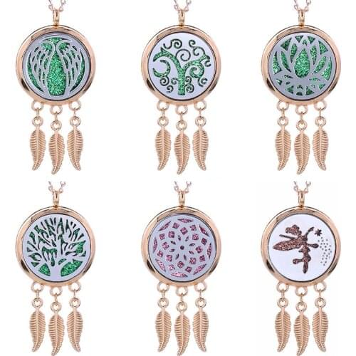 New gold Diffuser jewelry Dreamcatcher aromatherapy lockets Removable Aroma diffuser locket Perfume necklace Dropshipping