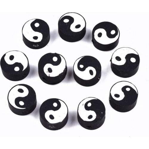 1000pcs Flat Round Polymer Clay Yin Yang Beads For Jewelry Making DIY Bracelet Necklace DecorAccessories,9.5x9.5x4mm,Hole:2mm