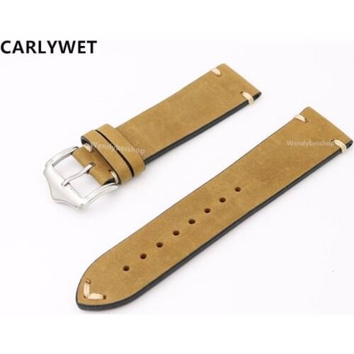 20 22mm Cowhide Leather Light Brown Suede VINTAGE Wrist Watch Band Strap Belt Silver Polish Pin Buckle For Rolex Omega IWC Tag