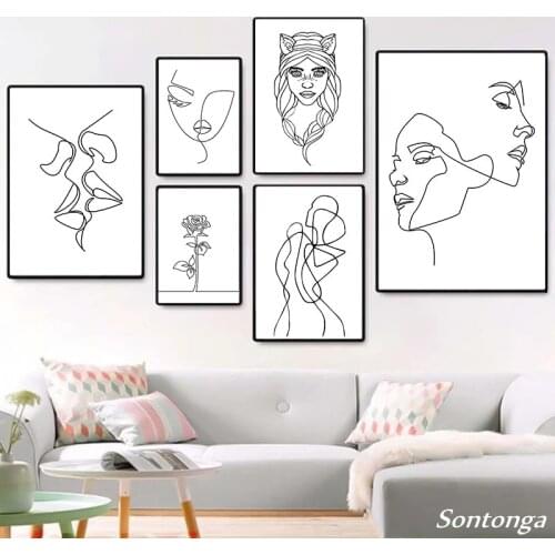 Nordic Minimalist Figures Line Art Sexy Woman Body Nude Wall Canvas Paintings Drawing Posters Prints Decoration for Living Room