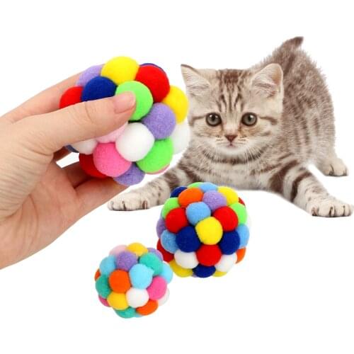 Cat Football Training Toys Sound Toys Color Random Plastic Plush Ball Pet Cat Toy Pet Products
