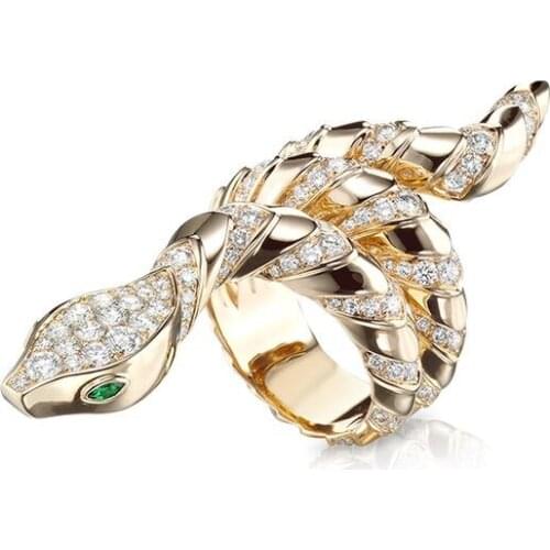 Creative Simple Metal Snake Around Crystal Ring for Women Men Party Animal Fashion Hand Jewelry Accessories Size 6-13