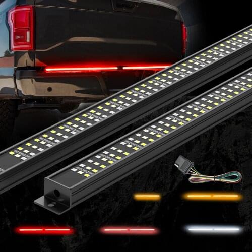 MICTUNING 2 Sets 60" Universal Triple LED Aluminum Strip Tailgate Bar Red Driving Light Sequential Amber Turn Signal White Light