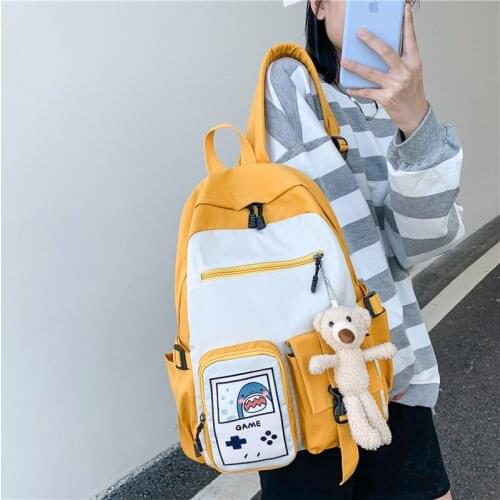 Women Waterproof Nylon Backpack Female Contrast Girls Schoolbag Cartoon Printing Backpack
