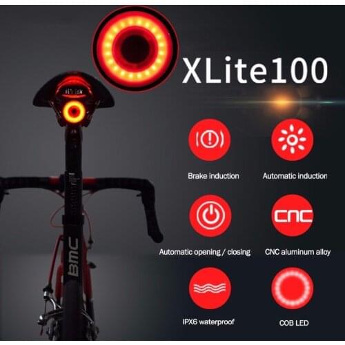 Enfitnix Xlite 100 IPX6 USB Charging Road Bike MTB Rear Light Saddle Seatpost Bicycle Taillights Smart Brake Lights Xlite100