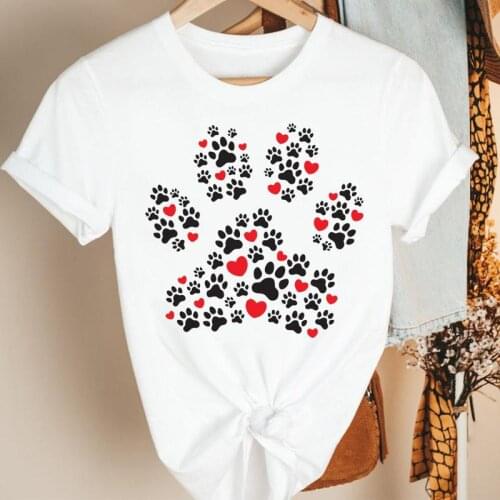 Women Clothes Love 2021 Pet Animal Dog Paw 90s Cartoon Summer Short Sleeve Print Fashion Tshirt Female Tee Top Graphic T-shirt