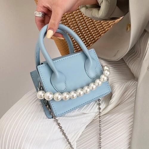 Women Pearl Cute Small Handbags Ladies Blue Yellow Chic Crossbody Bags Designer Purse Lipstick Key Bag Shoulder Messenger Bags
