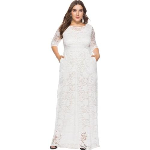 Half Sleeves Flowers Embroidery Evening Dress Elegant Floor-Length Empire A-Line O-Neck New Plus Size Women Formal Gowns D914