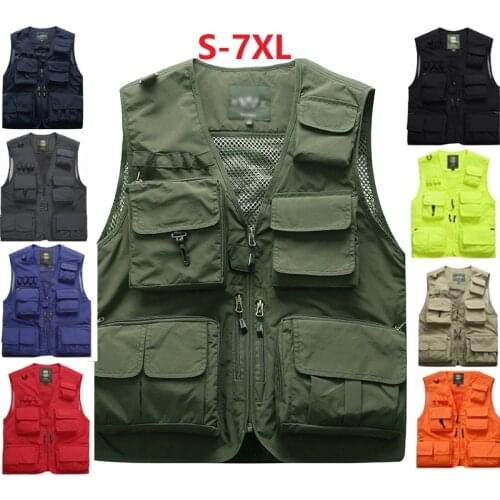 Fishing Vests Quick Dry Breathable Multi Pockets Mesh Vest Sleeveless Jackets Unloading Photography Hiking Vest Fish Vest S-7XL