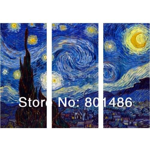 Starry night van gogh hand painted oil painting on canvas reproductions 3 Panel Home Living Room Decor picture Wall Art