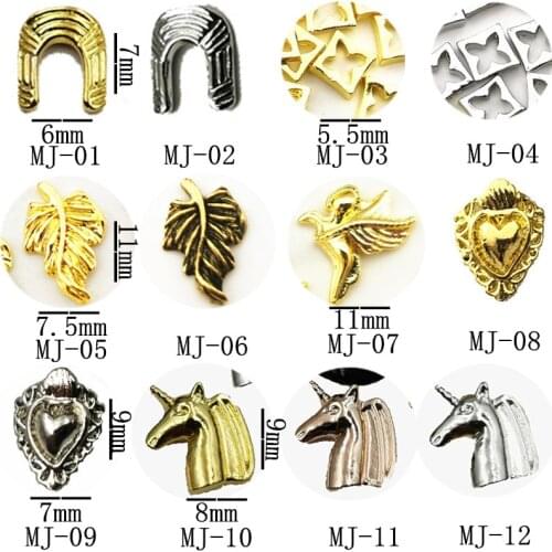 10Pcs/Lot Japan Retro Gold Silver Leaf Horseshoe Fly Horse Metal Alloy Nail Art Deco Nail Stickers/Charms/ Tools for Manicure