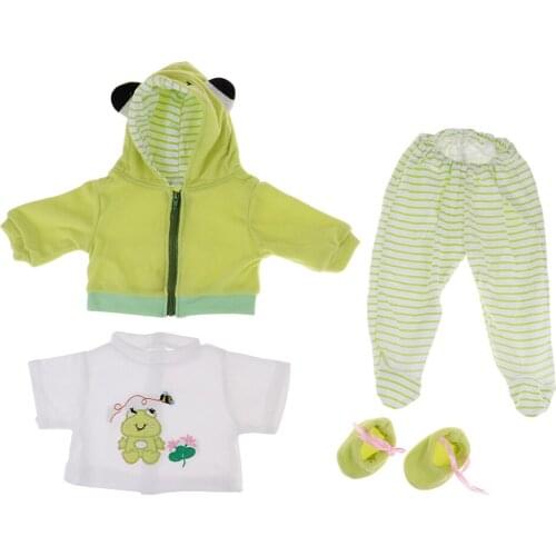 4pcs Lovely Doll Frog Printing Clothes Set For 22-23inch Reborn Doll Accs