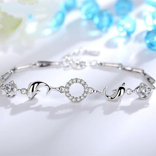 925 Sterling Silver Dolphin Charm Bracelet Elegant Women Christmas Party Jewelry Accessories sl241