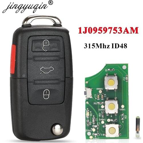 Jingyuqin 1J0959753AM Car Remote Key for VW Beetle Golf Passat Jetta 315Mhz ID48 1J0 959 753 AM 5FA008399-30 2000-2006 Key Fob