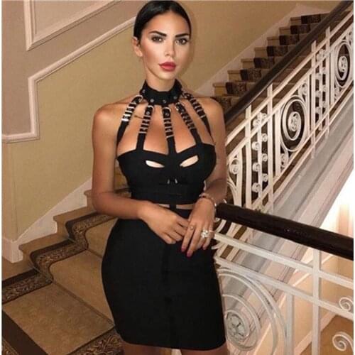 Free Shipping Summer Style Sexy Hollow Out Button Bandage Dress 2019 Designer Fashion Party Dress Vestido