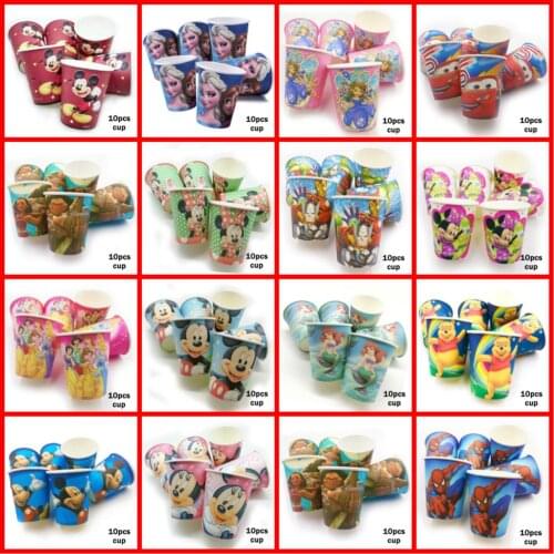 Spiderman Avenger Mickey Minnie Mouse Little Mermaid Cars Winnie Princess Cup Kid Boy Girl Birthday Party Supplies Wholesale