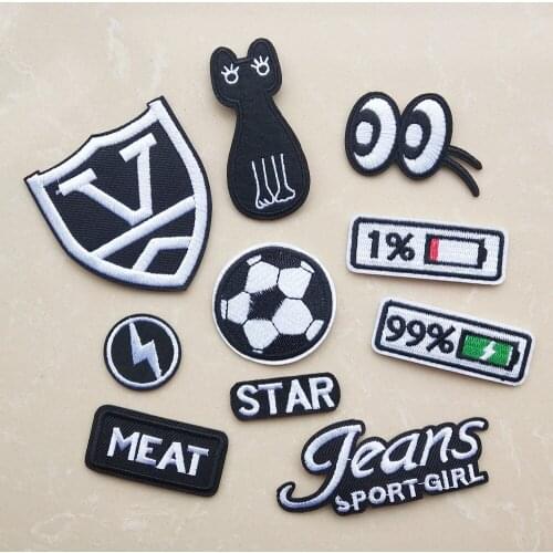 Black Embroidery Patches For Hats Iron On Patch Embroidered Clothes Football Patchs Appliques For Clothing Sticke CX81-90