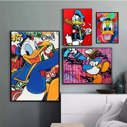 Disney Colorful Cartoon Canvas Paintings Graffiti Mickey Mouse Donald Duck Posters Prints Wall Art Pictures for Room Home Decor