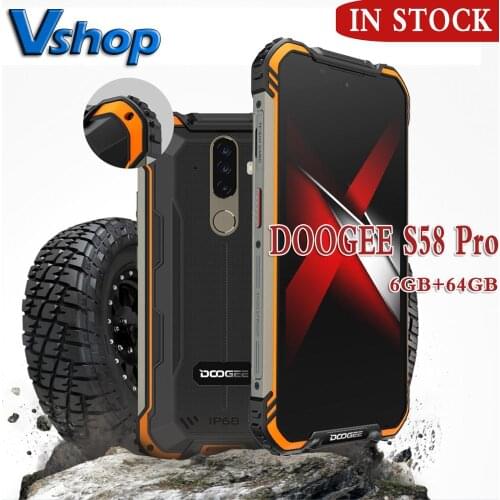 Global DOOGEE S58 Pro Mobile Phone IP68/IP69K Waterproof Rugged Phone 5180mAh 5.71FHD+Display 6GB+64GB Android 10 NFC Smartphone