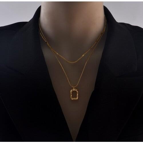 Double Layer Titanium Steel Necklace Womens Design Irregular Temperament Celebrity Clavicle Chain Vintage Fashion Jewelry