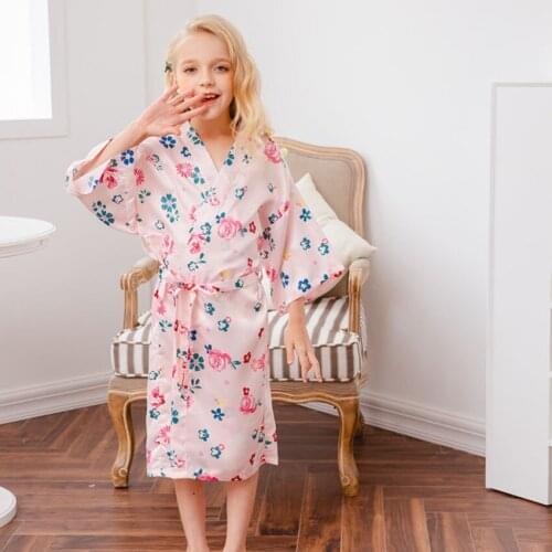9 Colors Robes Girls Kimono Pajamas Yukata Japanese Style Kids Floral Print Sleepwear Spring Cute NightGown Casual Soft Bathrobe