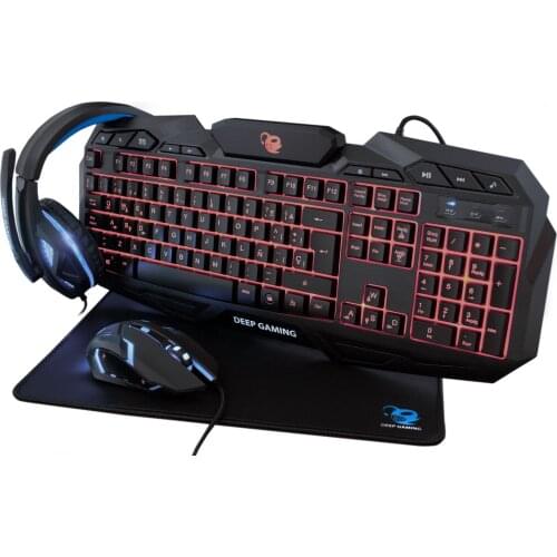 Setup Gamer 4 in 1 Deep Gaming X-Wing: Spanish Qwerty keyboard with Ñ, optical mouse, headset with microphone, Mat