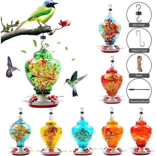 Pet Bird Feeder Hummingbird Feeder Courtyard Outdoor Drinking Fountain Hand-blown Glass Hanging Feeding Station Food Container
