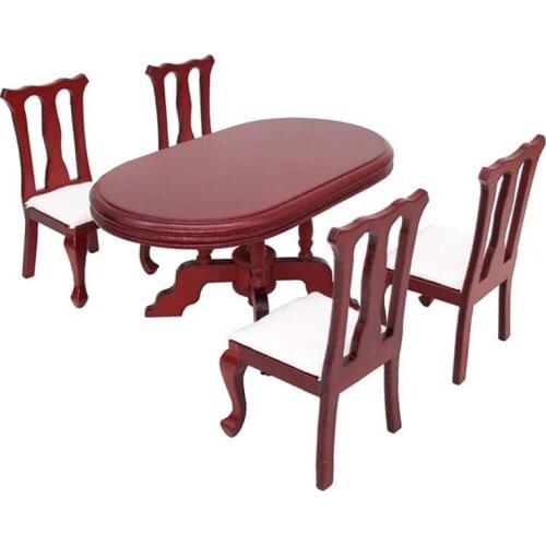 5Pcs/Set 1:12 Dollhouse Miniature Furniture Dining Table Chair Set Wooden Toy for Dollhouse Decorations and Accessories