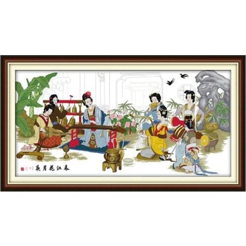 A Moonlit Flowery Night on the Spring River cross stitch kit 14ct 11ct count print canvas stitching embroidery kits