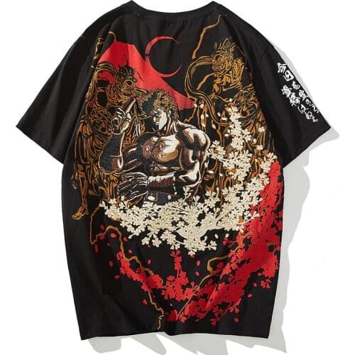 2020 Summer New Japanese Ukiyo-e Yokosuka Embroidered Muscle Sakura Mens T-shirt Personality Trendy Brand Cotton Short Sleeve