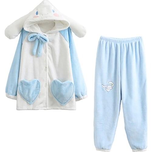 Autumn And Winter Ladies Home Wear Cute Sweet Cinnamon Dog Two-Piece Long Nightgown Flannel Warm Comfortable Pajamas Home Wear 1