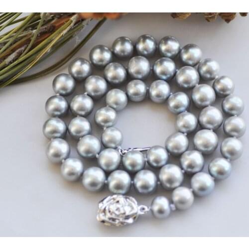 P7644 A++ 18" 10mm Gray Round Freshwater Pearl Choker Necklace Rose
