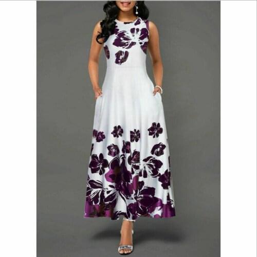 Maxi Elegant Party Dress Women Sleeveless Floral Ankle-Length Female Black Summer Ladies Dress A-line Long Dress robe femme