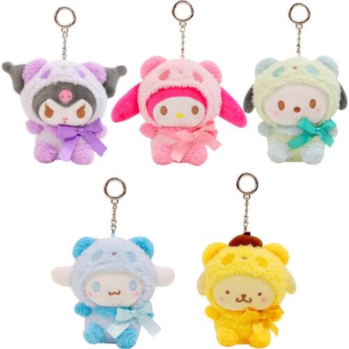 10CM Cartoon Kawaii Melody Cinnamoroll Kuromi Purin Dog Plush Toy Anime Stuffed Animals Cute Plushie Keychain Pendant Doll Toys