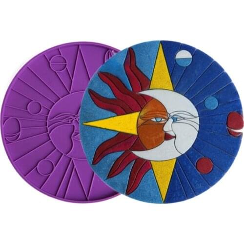 Crescent Moon and Sun Coaster Resin Mold Line Art Sun with Star Face Round Molds 1XCA