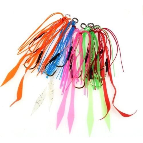 10pcs Saltwater Silicone Skirt Jig Octopus Trailer Lure with #13 Twin Hook Replacement Fishing Slider for Aqurbber Rig