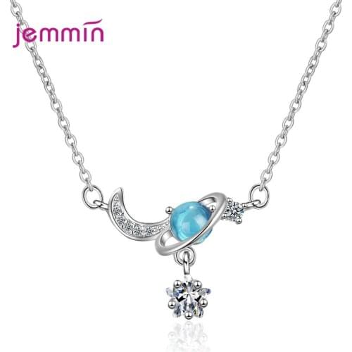 Romantic Women Jewelry Gift 925 Sterling Silver Moon Pendant Necklaces For Female Wedding Bridal Chokers