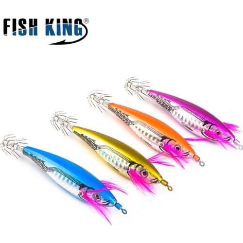 FISH KING 11.5g 3D Eyes Squid hook Hard Octopus Fishing Lures Shrimp Squid Jigs Artificial Sea Fishing Bait Squid Lure