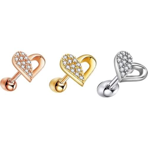 TIANCIFBYJS Stainless Steel 16G Ear Studs Zircon Cartilage Tragus Earrings Set Helix Conch Body Piercing Jewelry For Women 50pcs