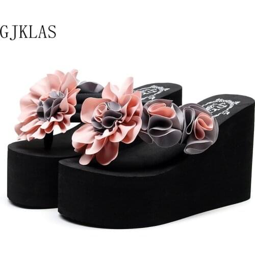 Platform Flip Flops Wedges Shoes for Women Summer Beach Plus Size Shoes Women Flowers Slippers High Heels Women Casual Shoes